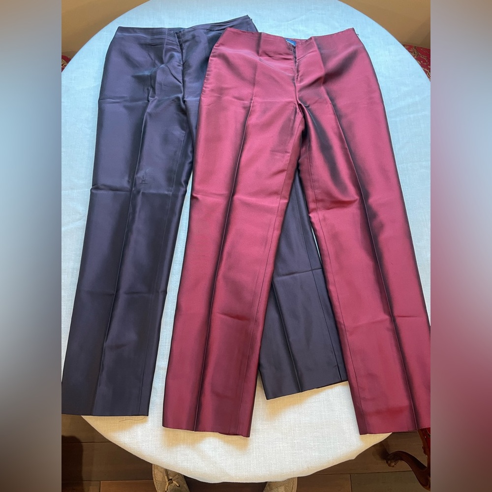 2 Pairs of Ann Taylor Silk Pants Red Wine and Purple Plumb size 8